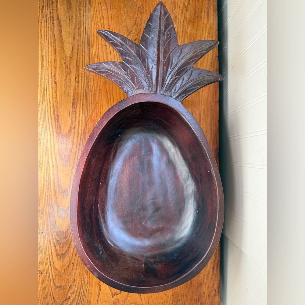 Carved Mango Wood Pineapple Shaped Bowl